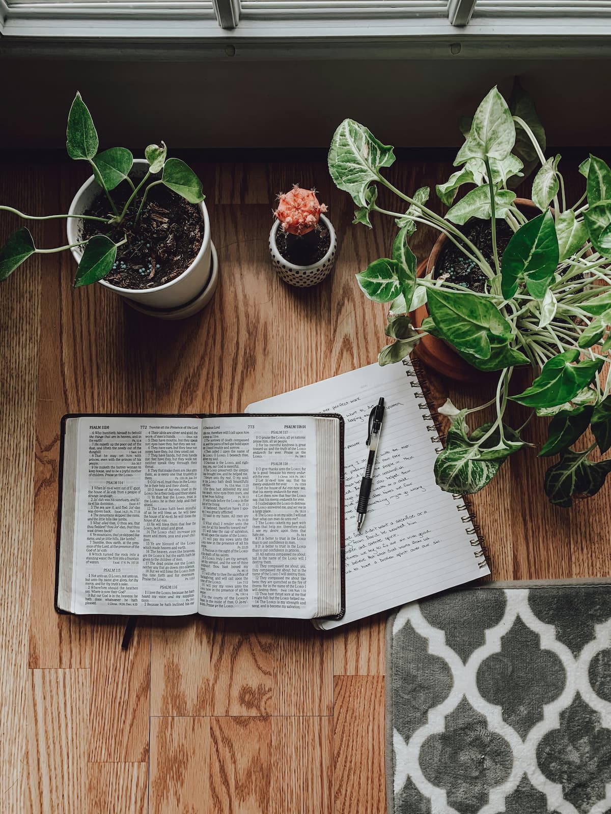 An open Bible resting on a table